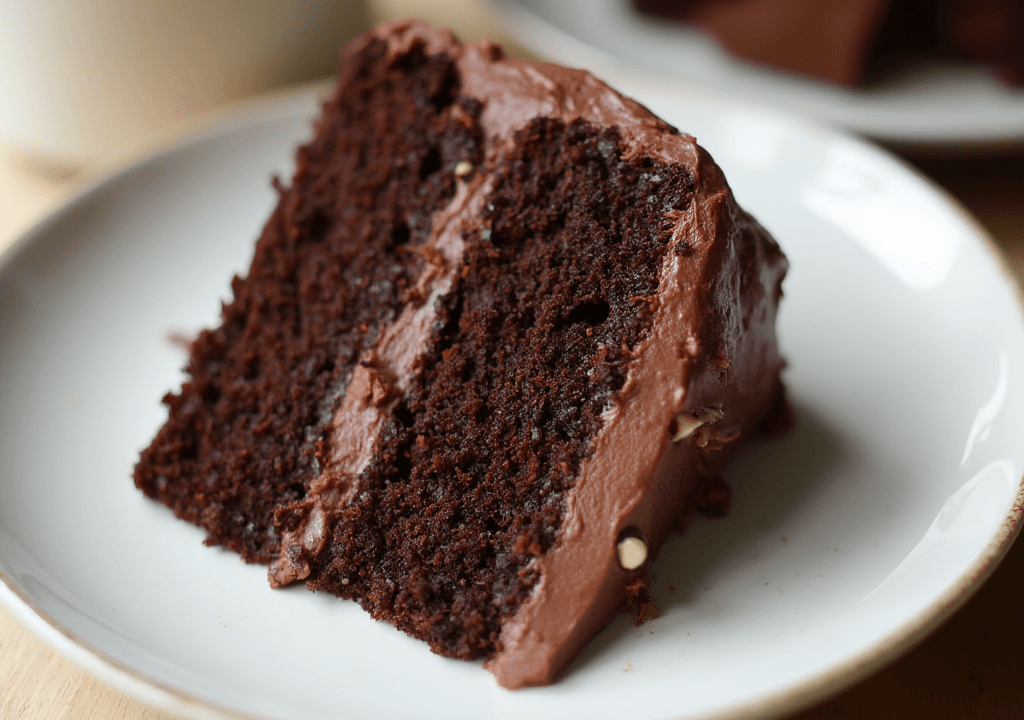 freshly prepared Chocolate Stout Layer Cake with Chocolate Frosting