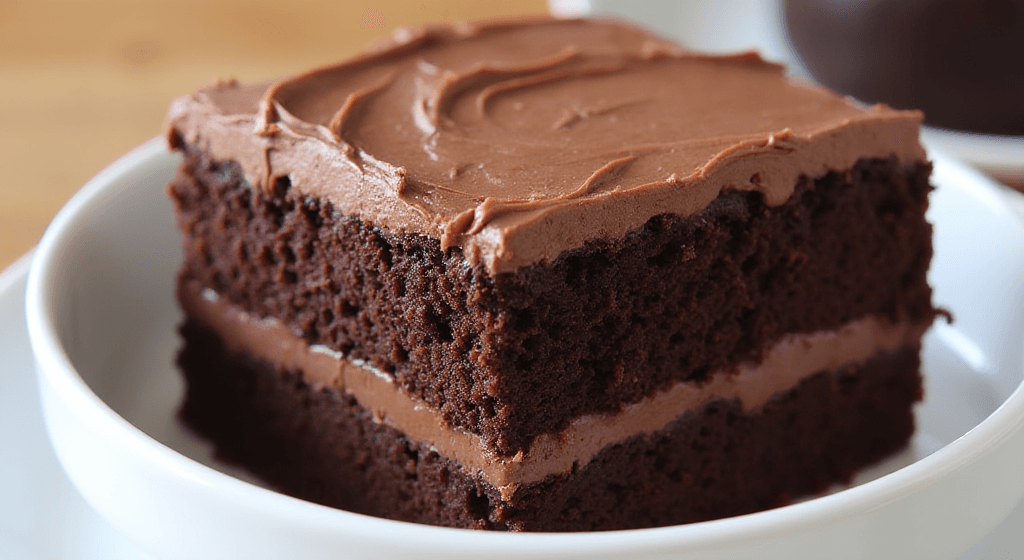 freshly prepared Chocolate Stout Layer Cake with Chocolate Frosting